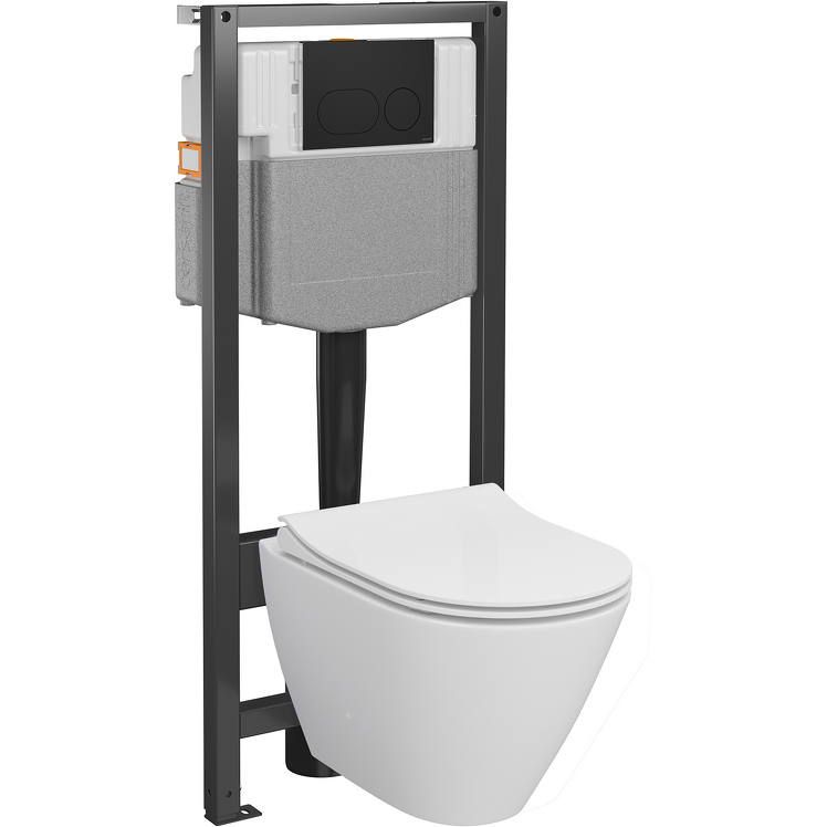 CERSANIT Zestaw podtynkowy SYSTEM 50 mech, miska CITY OV, deska, przycisk czarny mat S4003-023